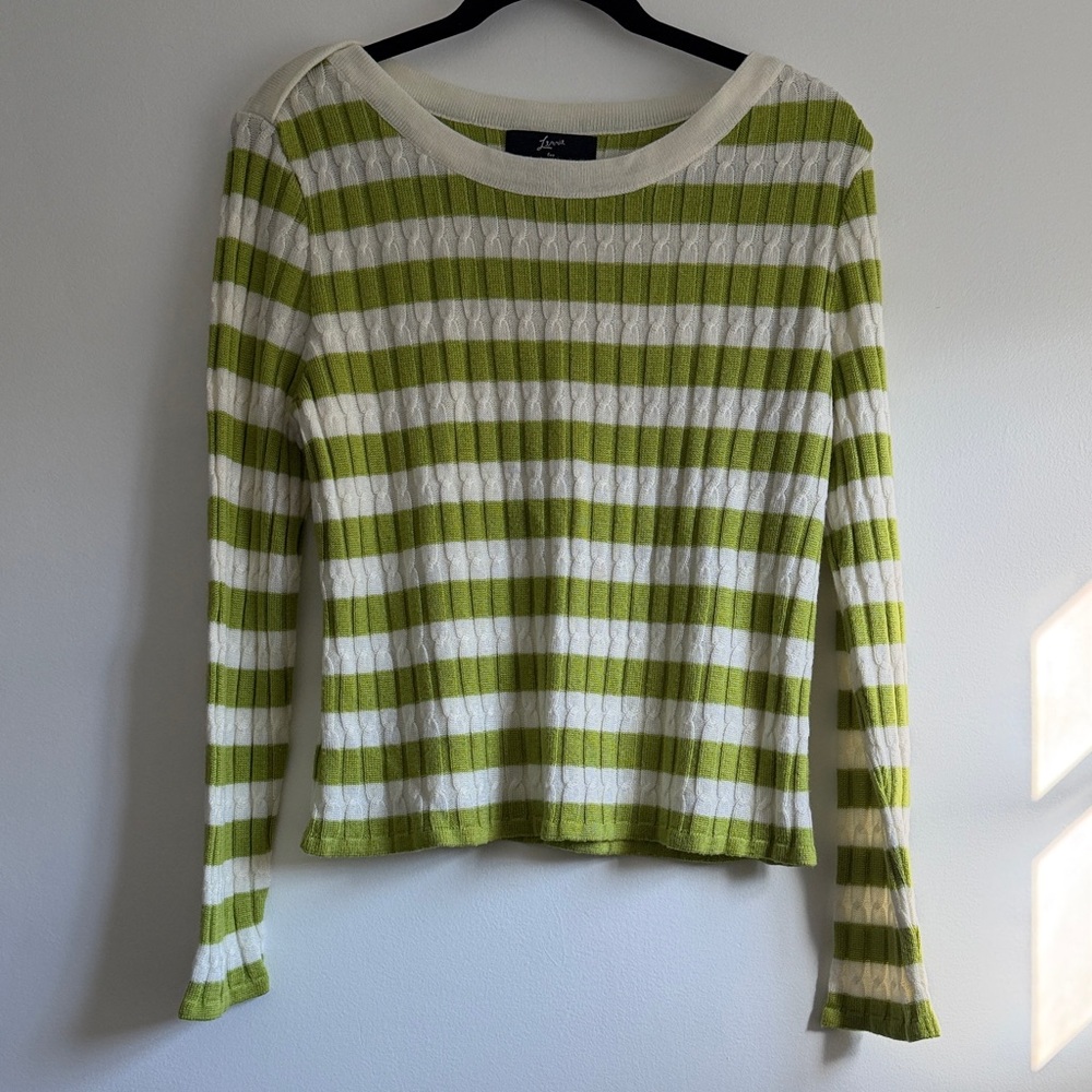 Nina Leonard Green and Cream Knit Top